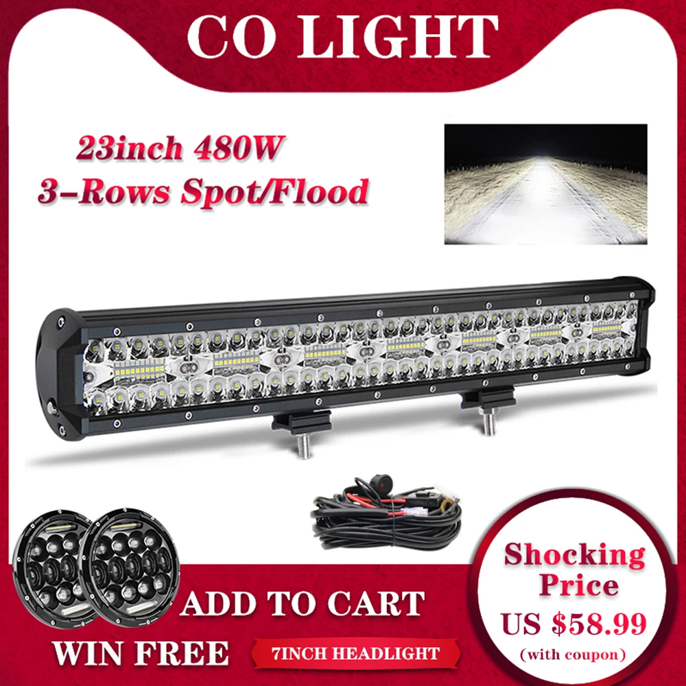 

CO LIGHT 3 Rows 23" LED Light Bar 480W LED Bar Combo Auto Driving Work Light 12V 24V for Offroad Car Tractor Truck 4x4 SUV ATV