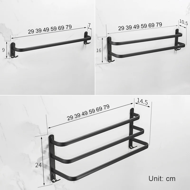 ELLEN 30-80cm Bathroom Towel Shelf Bath Towel Rack Double Towel Bar Bathroom Storage Towel Hooks EL192