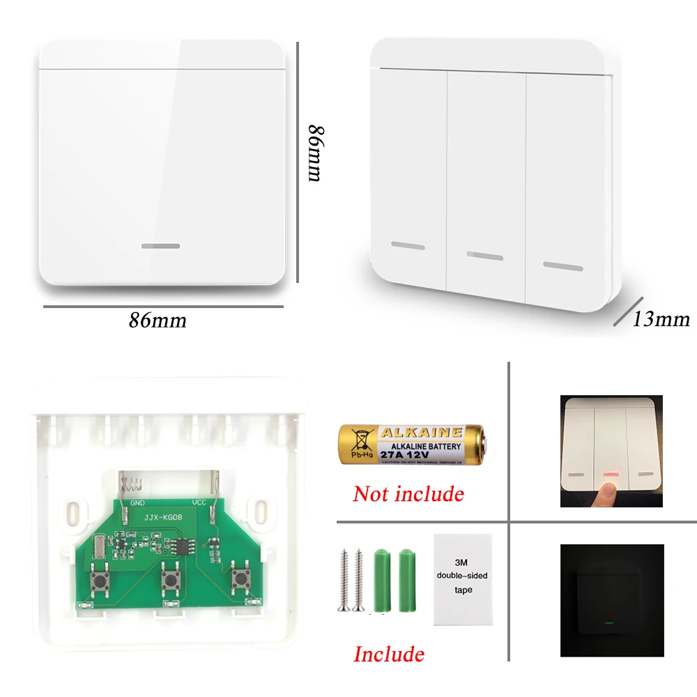 433 MHz Wireless Wall Switch Remote Control,86 Push Button Wall Panel,EV1527 Learning Code,for Smart Home Rf Light Controler ASK