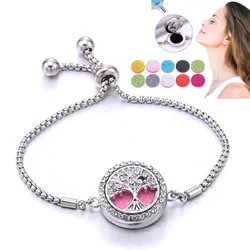 2026 New Aromatherapy Bracelet Diffuser Jewelry Adjustable Chain Crystal Rhinestone Tree Of Life Aroma Perfume Locket Bracelet