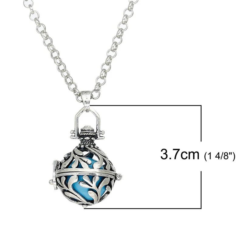 Sweater Necklace Mexican Angel Caller Bola Harmony Ball Wish Box Leaf Silver Color ( Fit Beads Size: 16mm ) 82.5cm Long, 1 PC