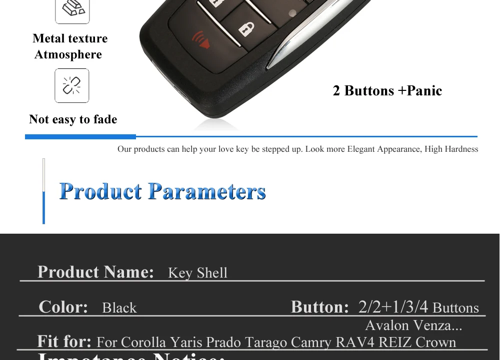 Jingyuqin Upgrade 2/3/4-Tasten Klappschlüsselgehäuse für Toyota Reiz Camry Rav4 Yaris Corolla 4Runner Avlon Faltbares Autofernbedienungsgehäuse – Detail 4