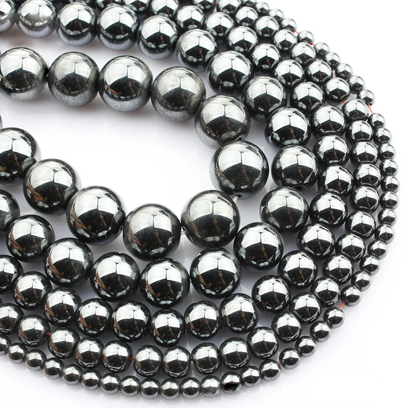 

15"(38cm) Strand Round Natural Hematite Stone Rocks 4mm 6mm 8mm 10mm 12mm Beads for Jewelry Making DIY Bracelet Findings