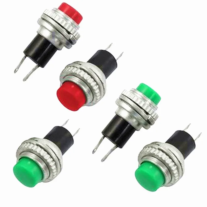 50pcs White Red Green Blue Black Yellow Panel mount 10mm Momentary OFF-(ON) Push button Switch Upper Screw Thread