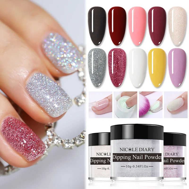 NICOLE DIARY Color Dipping Nail Powder Natural Dry No Lamp Cure Art Decoration Pigment Dust Gel Glitter French Acrylic Nail DIY