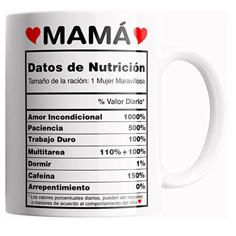 Jarro para Mama. Datos de Nutrición. Mujer maravillosa. Regalo original para su café. Mug