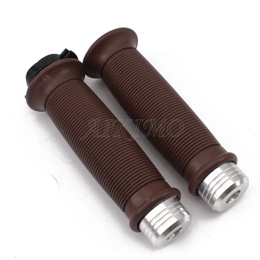 motorcycle Vintage 7/8\'\' 22mm Hand Grips+Bar End Caps Brown W/ Open Bar for Honda Suzuki Triumph Royal Cafe Racer Bobber Custom