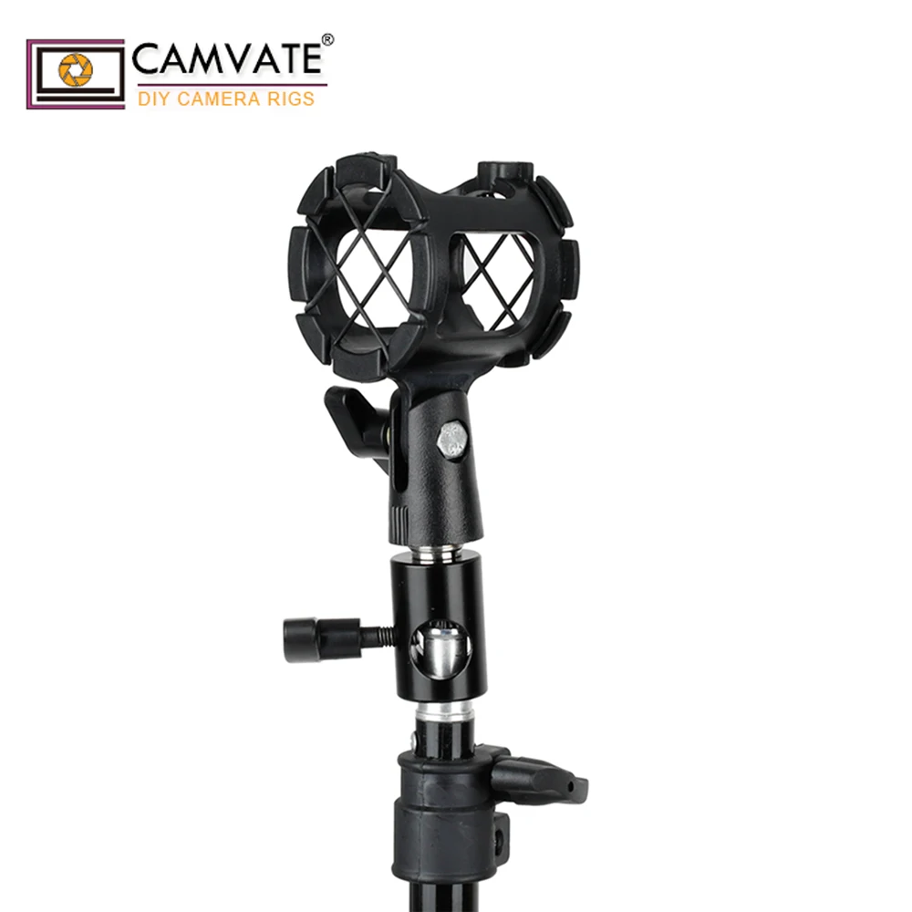 CAMVATE Aluminum Adjustable Microphone Bracket + Light Pole Connector With Built-in 1/4"-20 Male Screw For Microphone Supporting