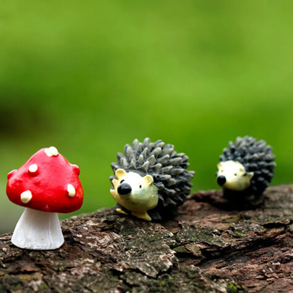 3PCS/SET New Mossfairy Miniature Ornament Hedgehog Mushroom Set Decor Fairy Garden hot mini Hedgehog Mushroom Set decorations