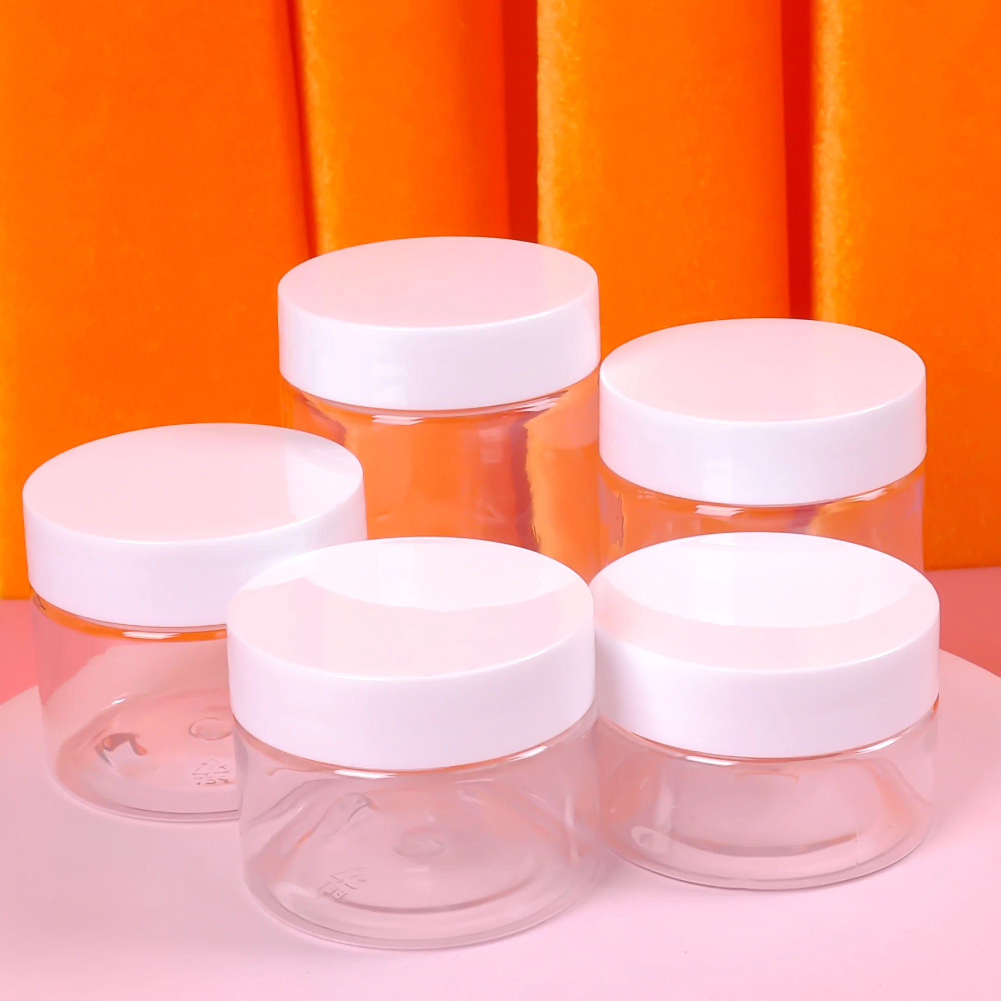 6pcs 30ml/40ml/50ml/60ml/80ml Plastic Empty Jars with White Lids Container Face Cream Bottle Travel Food Containers Home Supplie