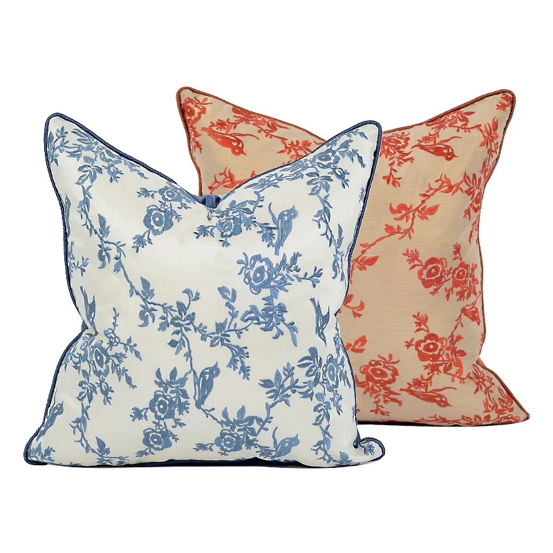 Blue Flower Pillows Retro Cushion Case Embroidery 45x45 50x50 Decorative Pillow Cover For Sofa Holiday Home Decorations