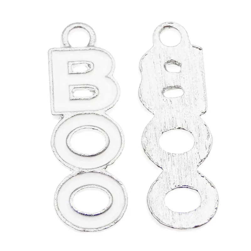 Julie Wang 10PCS Enamel Halloween BOO Charms White Boo Letters Pendants Alloy Bracelet Jewelry Making Accessory