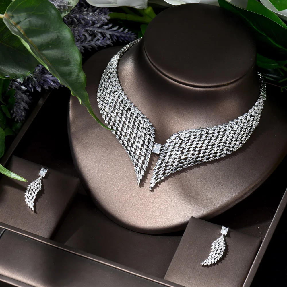 HIBRIDE African Nigerican Cubic Zirconia Big Water Drop Wedding Necklace Earring Sets Luxury Bridal Jewelry Accessories N-1233