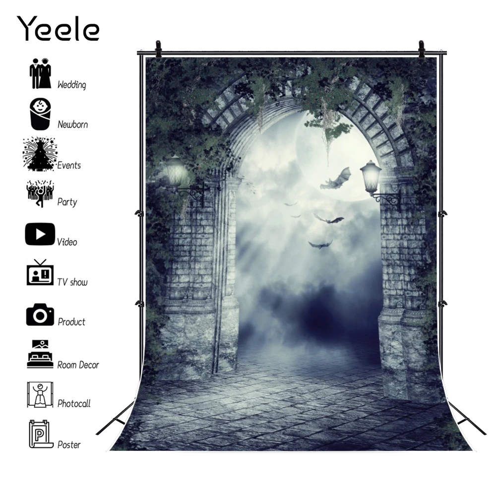 

Yeele Halloween Background Photography Vintage Castle Bat Moon light Backdrop Photographic For Photo Studio Photozone Photophone