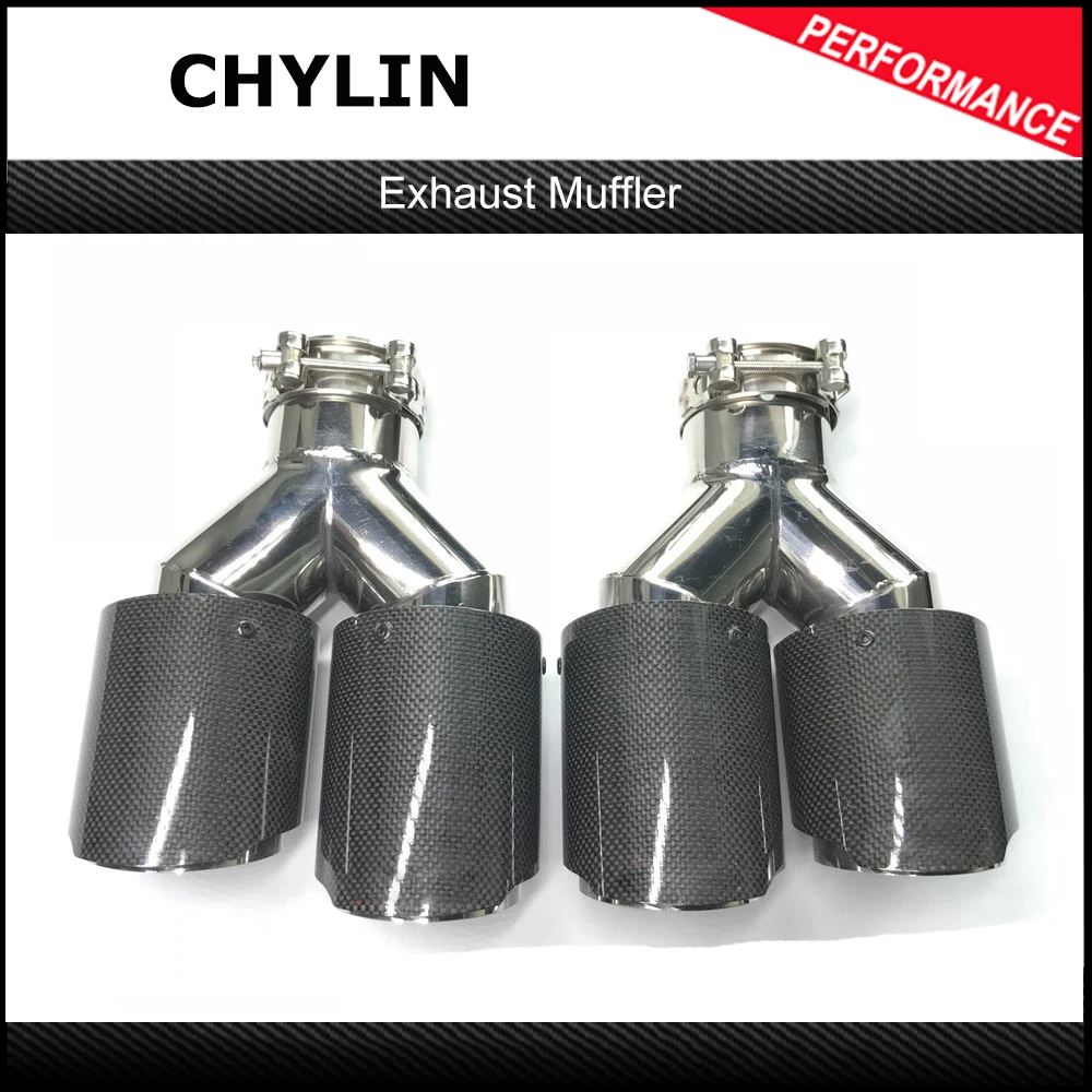 

One Pair Y Style Glossy Carbon Stainless Steel Exhaust Dual tips Universal Car Exhaust Tips for BMW for Benz For Ak