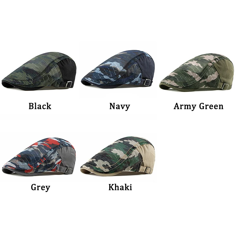 Wuaumx Unisex Summer Berets Hat Men Women Breathable Mesh Sun Visors Camouflage Beret Caps Net Herringbone Flat Cap Boina hombre