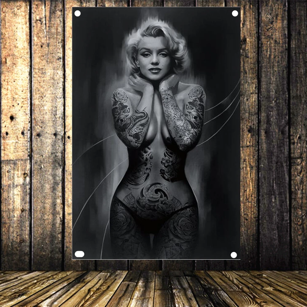 

Tattoo Flag Banner Sexy lady Beauty and Art Home Decoration Hanging flag 4 Gromments in Corners Tapestry Canvas Painting Mural