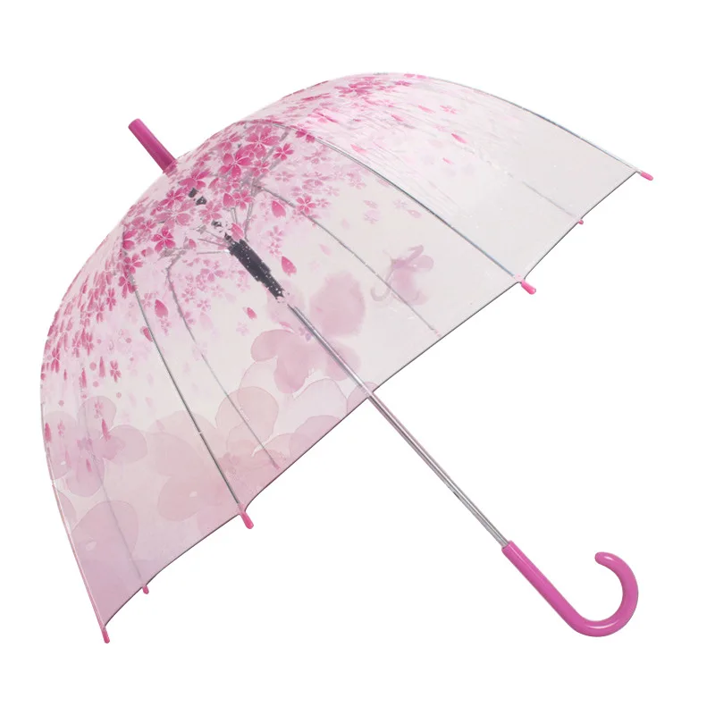 Apollo Princess Romantic Sakura Umbrella Transparent Umbrella EVA Women Rain Sun Umbrella Long Handle Straight Stick Umbrella