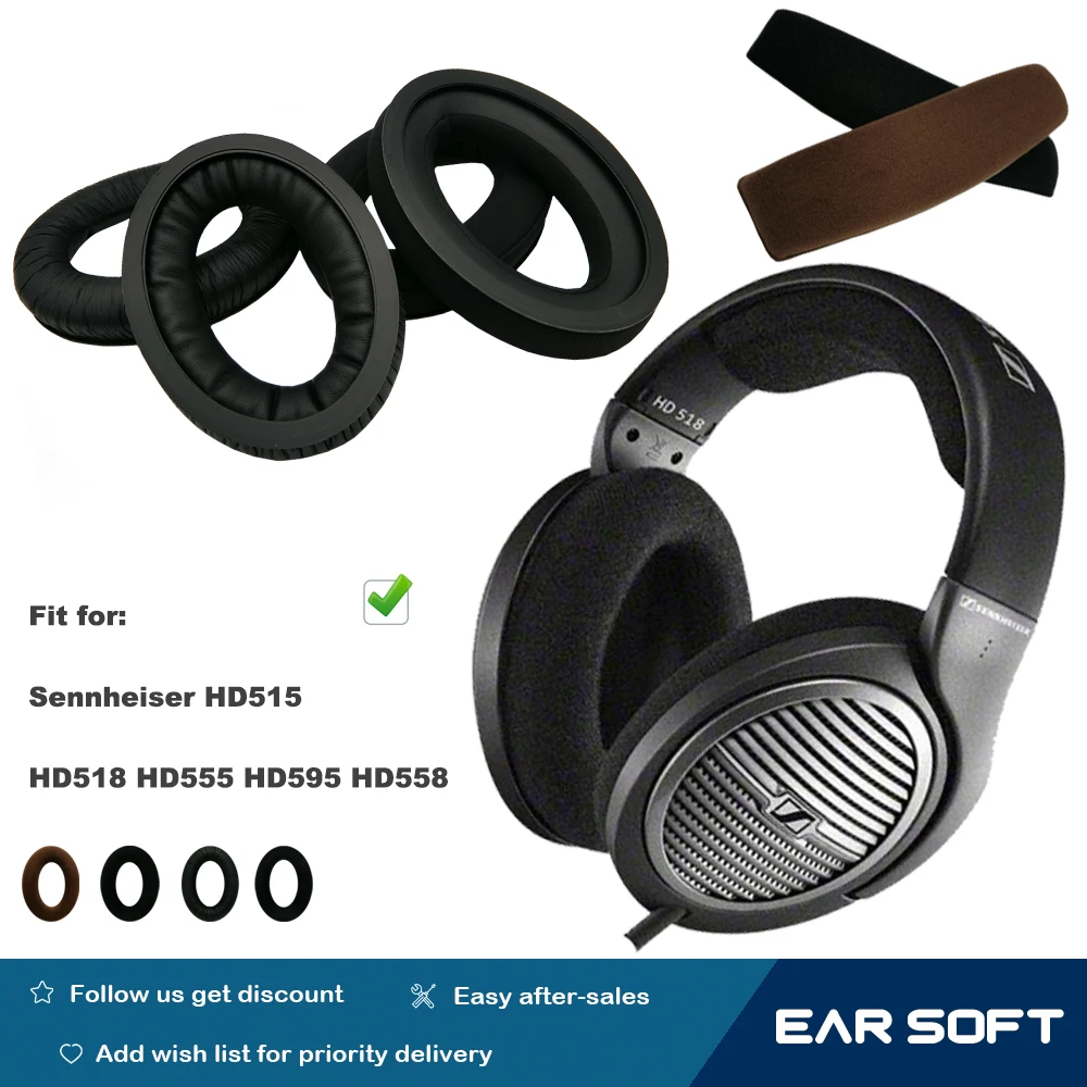 Earsoft Ersatz Kissen für Sennheiser HD515 HD518 HD555 HD595 HD558 Kopfhörer Kissen Ohr Pads Headset Hülse Abdeckung Abdeckung