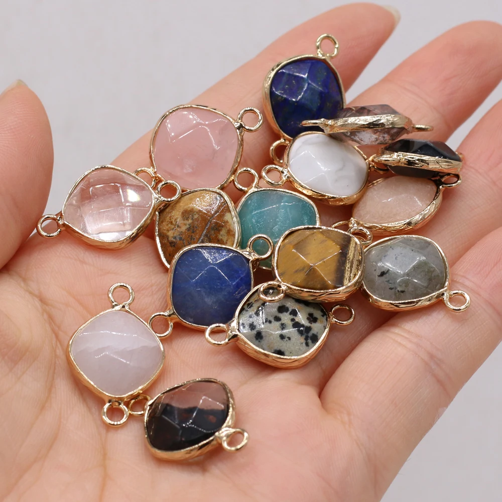 Natural Agates Stone Pendant Connector Charms Quartz Stone Pendant Connector for Making DIY Bracelet Accessories 15x23mm