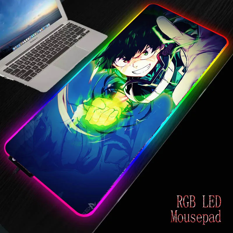 

Большой игровой RGB коврик для мыши XGZ My Hero с героями аниме, игровой компьютерный коврик для мыши со светодиодной подсветкой XXL, коврик для мыши с клавиатурой, Настольный коврик