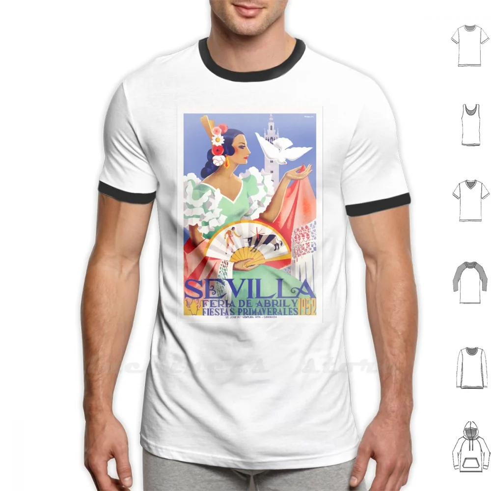 1952 Seville Spain April Fair Poster T Shirt Ringer Cotton Seville April Fair Andalusia Seville Spain Flamenco Sevilla Festival