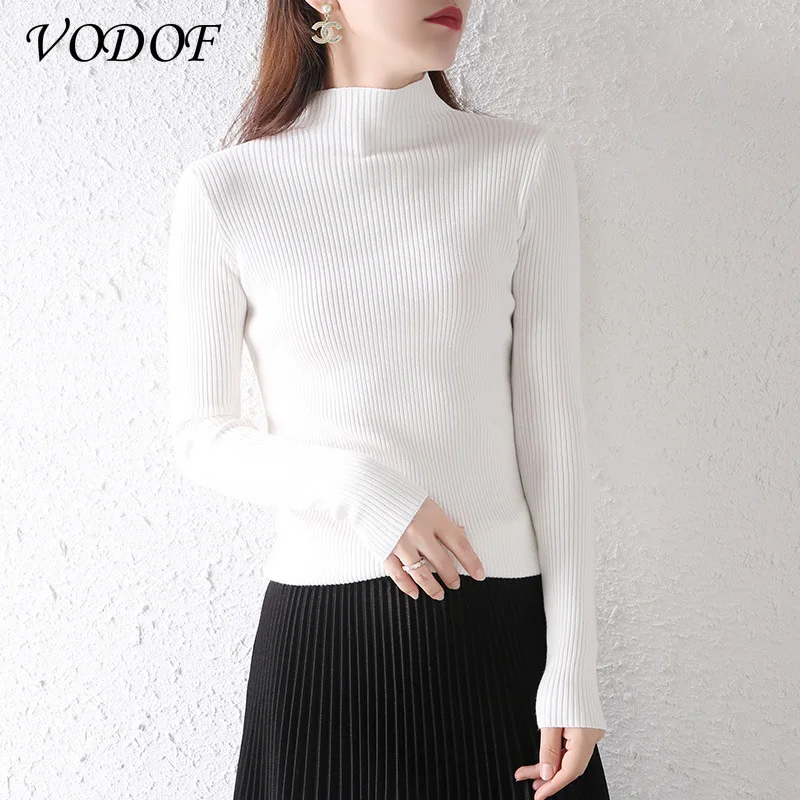 VODOF Soft Loose Knitted Cashmere Sweater Women 2021 New Winter Loose Solid Color Women's Pullover Warm Basic Knitted Pullover