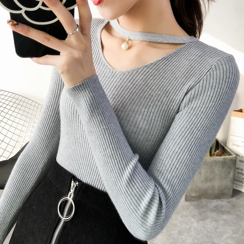 2023 Autumn Long Sleeve Sexy Slim Tops V-neck Sweaters Women Winter New Solid Streetwear Knitted Korean Pullover Burgundy 16641