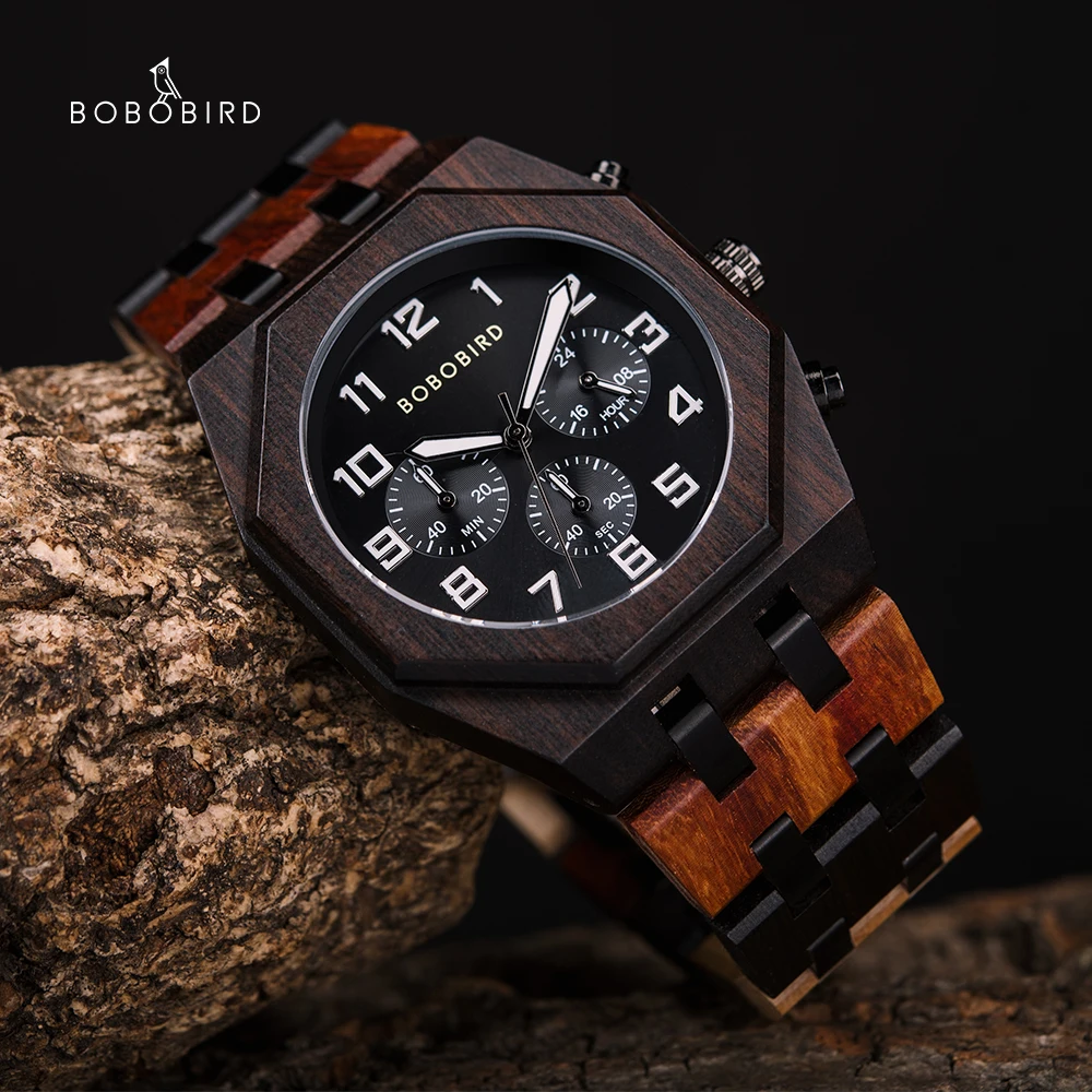 

BOBO BIRD Wood Watch for Men Luxury Timepieces Chronograph Military Quartz Clock Personalized Fathers Day Gifts for Him