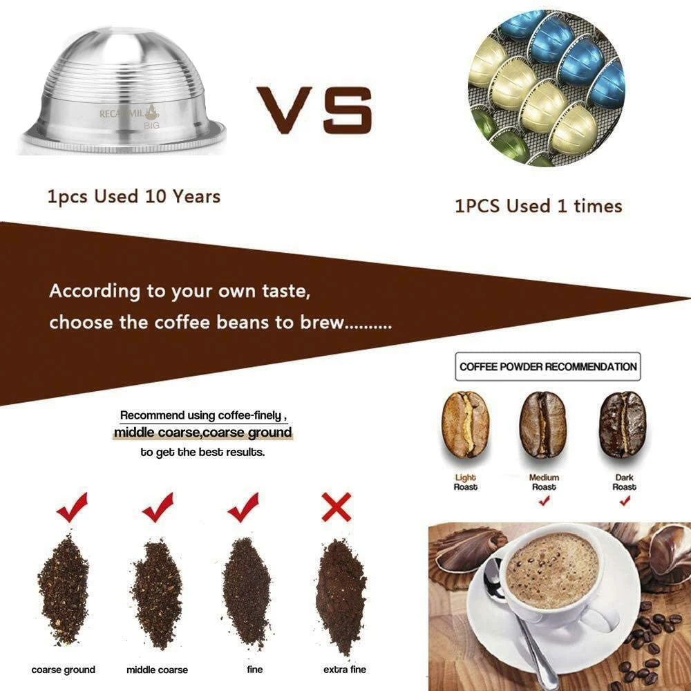 RECAFIMIL Crema Refillable Coffee Capsule Pod  for Nespresso Vertuoline Plus & Delonghi ENV150 Stainless Steel Coffee Filter