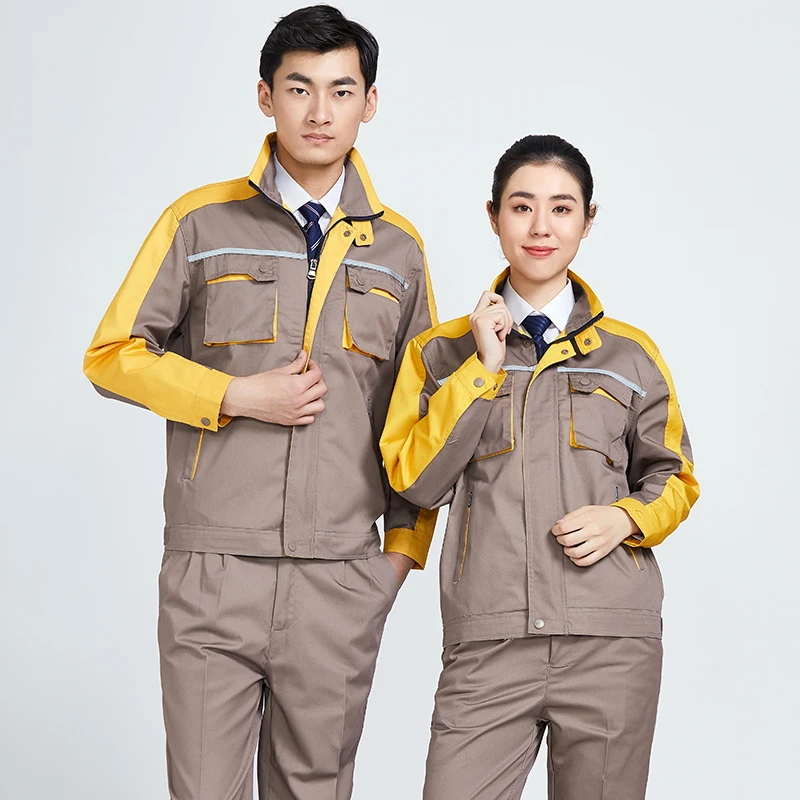 

Work Clothes Men Workwear Zipper Jacket+pants Fashion Contrast Color Wear-resistant Welding Suit Coveralls Auto Repair Uniforms