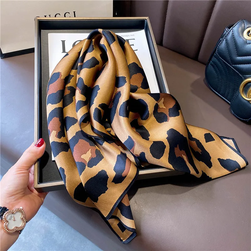 Leopard 100% Real Silk Neckerchief Wraps Ribbon Women Ladies Fashion Neck Head Hair Scarves Charming Accessories 27\