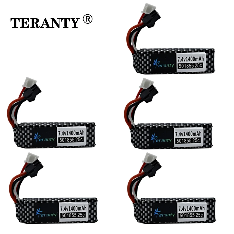 TERANTY Water Gun Lipo Battery 2S 7.4V 1400mAh 25C 501855 Battery for Mini Airsoft BB Air Pistol Electric Toys RC Parts 5PCS/set