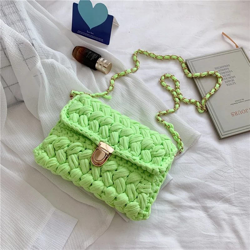 Imagem -02 - Strip Thread Hook Knitted Clutch Bolsa para Mulheres Hand Woven Shoulder e Crossbody Bag