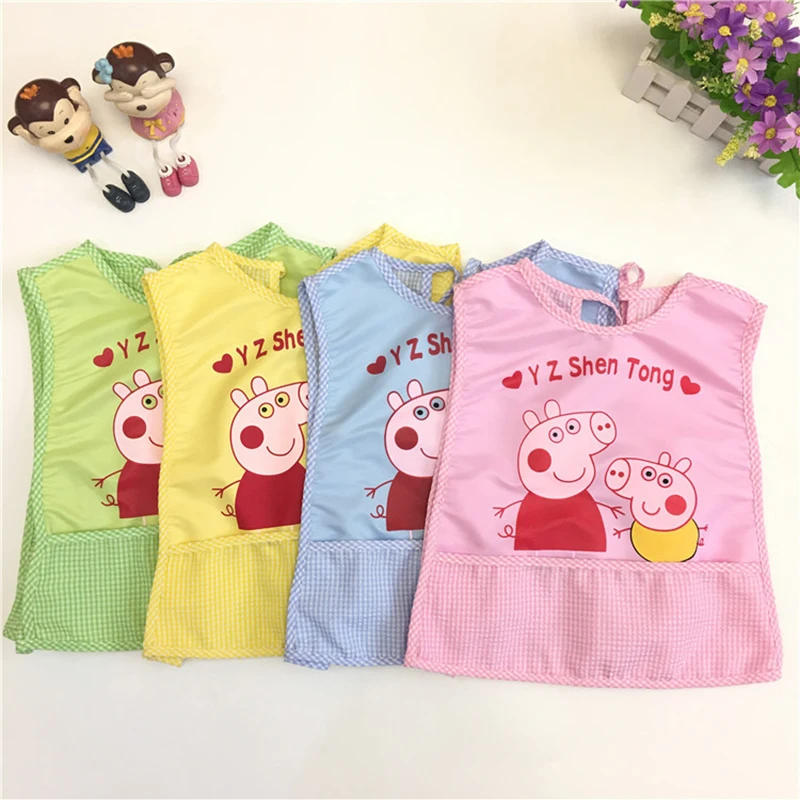 Cartoon animal baby boy bib cloth waterproof adjustable girl short-sleeved plastic breastfeeding practice eating children apron