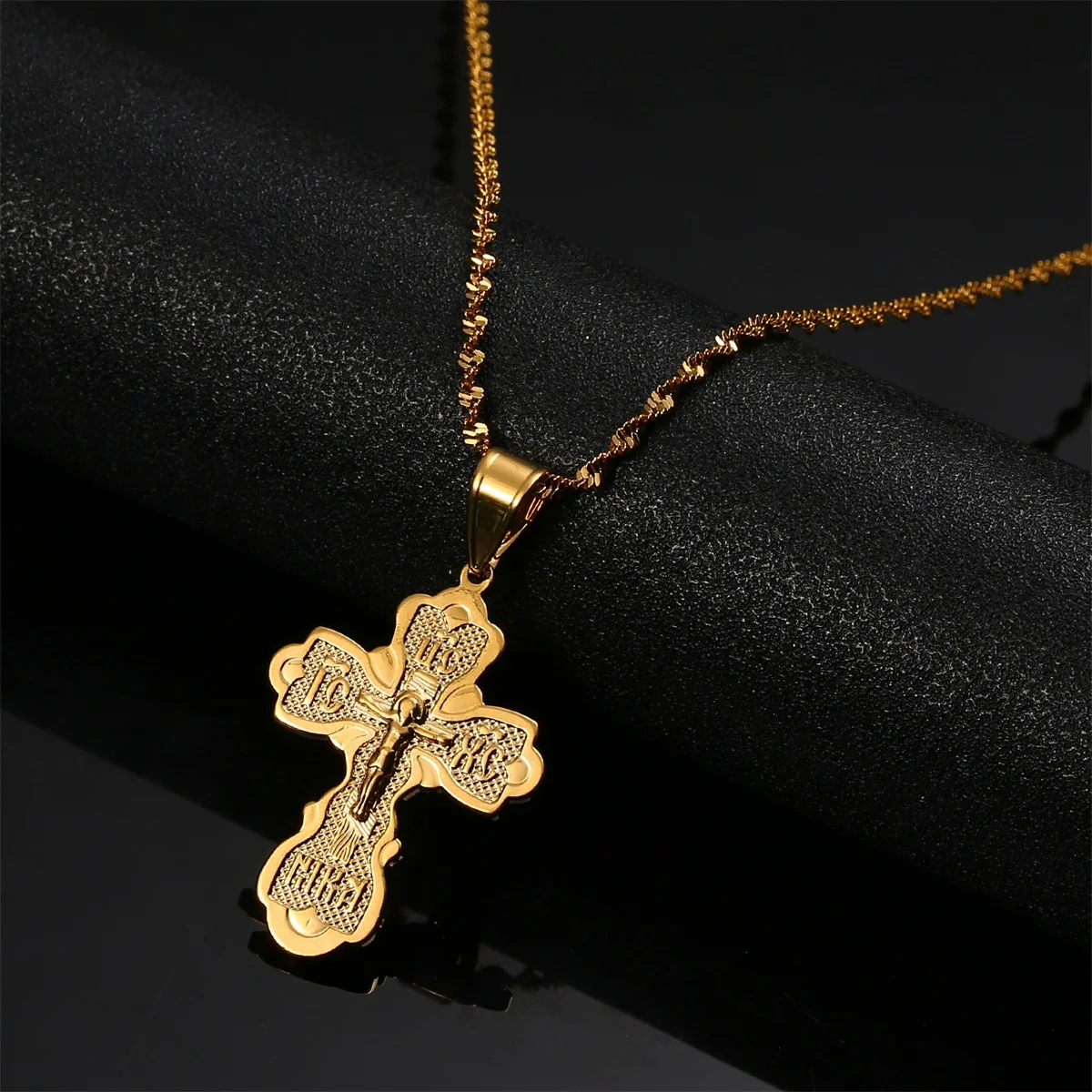 Church Eternal Cross Pendant Necklaces for Women Russia Orthodox Christianity Cross Chain Jewelry