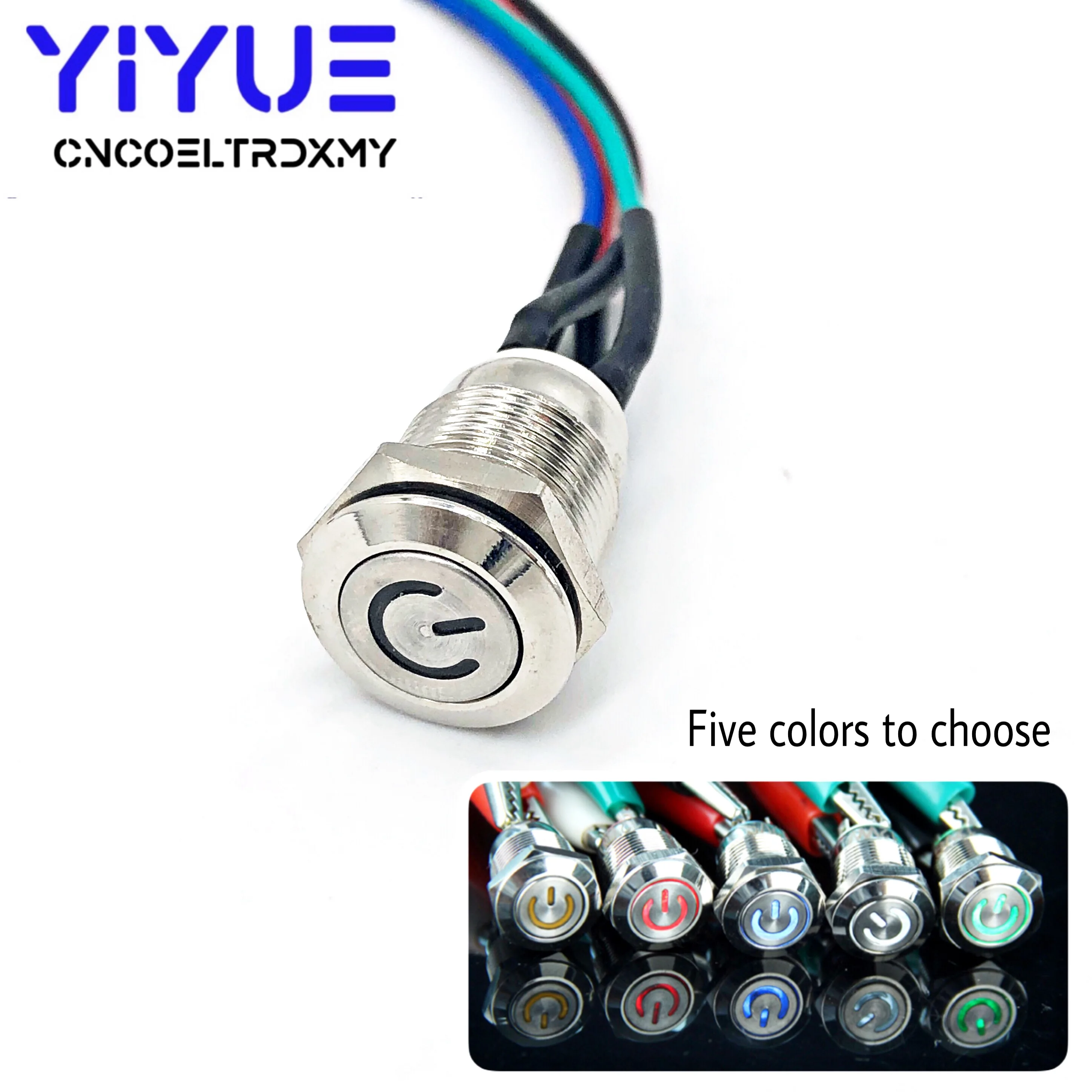 1ชุดสวิทช์ปุ่มกดโลหะคอมพิวเตอร์เปิด-ปิดกันน้ำพร้อมไฟ LED 5V 12/16มม. พร้อมสายรัดขนาด60ซม. รีเซ็ตพอร์ตไฟด้วยตนเอง