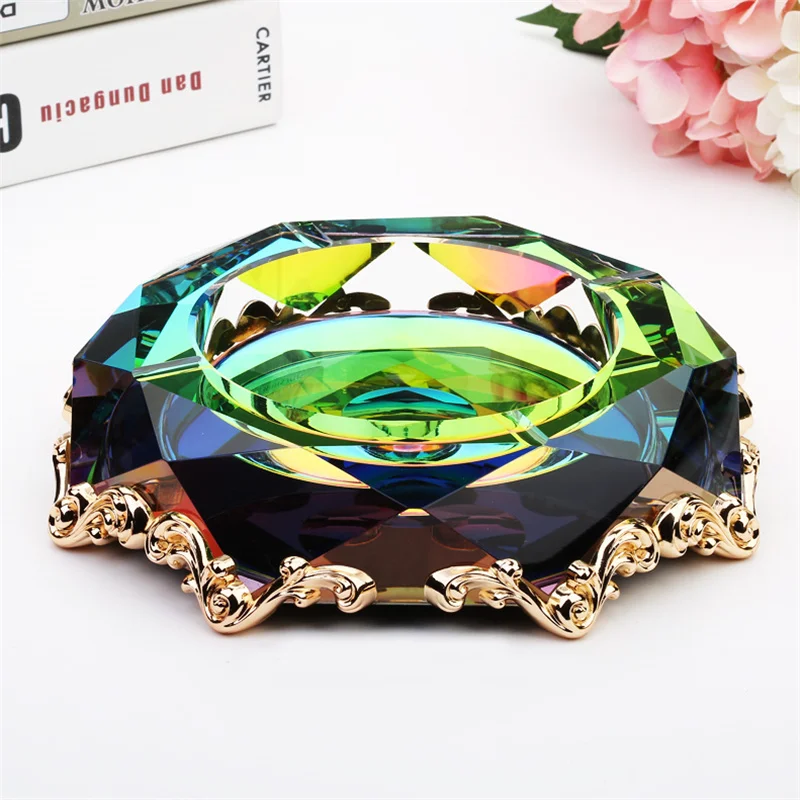 Round Portable Cigar Ashtray,Crystal Glass,Office,Living Room,Clubhouse, KTV, Useful, Luxury, Creative Home Furnishing Ornament