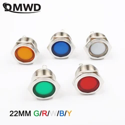 1Pc 22Mmled Metalen Lampje Platte Ronde Signaal Lamp 3V6V12V24V 220V Schroef Verlichting Grote Lens Rood Groen wit Blauw Geel