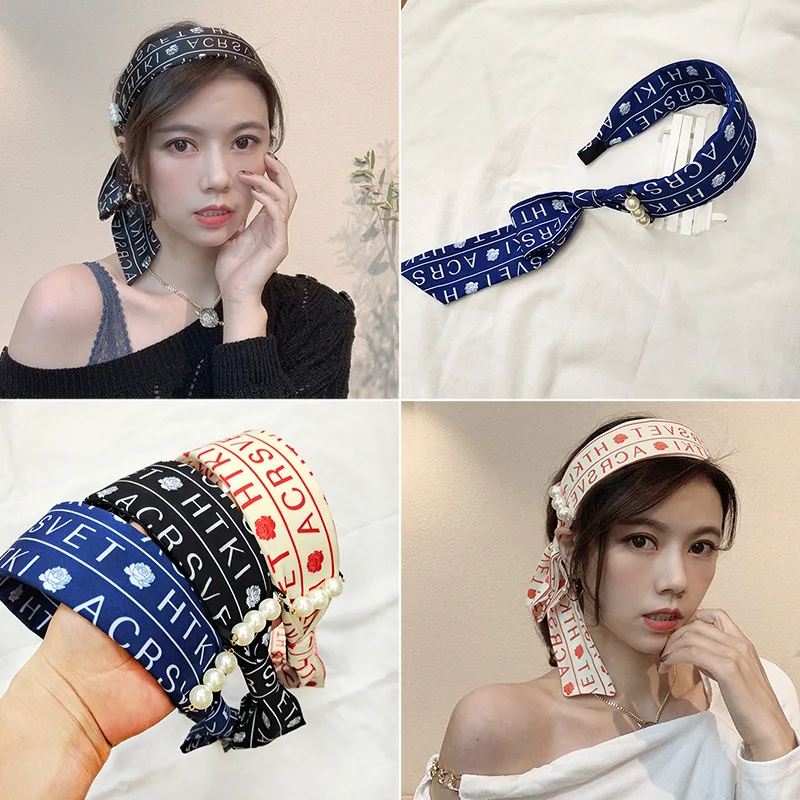 South Korea's new wide-brimmed headband, wild go out to tie hair streamer headband, super fairy net red hairpin headwear