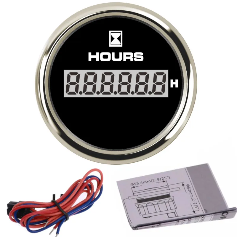 52mm Boat Hourmeter hours meter Waterproof Hourmeters Time Gauges for Auto Car Motor with 7 Colors Backlight 12V/ 24V 316L Bezel