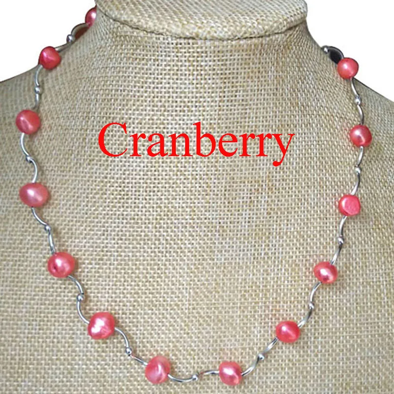 17 inches 8-9mm Red Natural Baroque Pearl Tin Cup Chocker Necklace