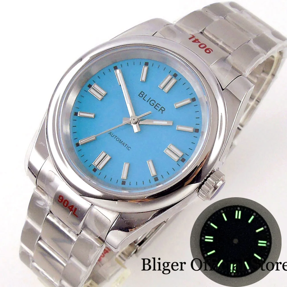 

BLIGER 36mm/39mm Sky Blue NH35A PT5000 MIYOTA 8215 Luminous Automatic Men Watch Polish Bezel Brushed Steel Strap Baton Hand