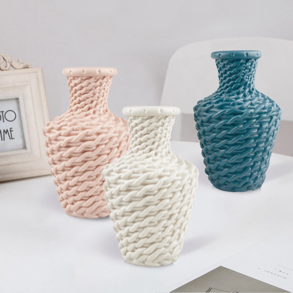 Modern Imitation Rattan Vase Table Flower Arrangement Container Living Room Nordic Style Plastic Vases For Home Decor Ornaments