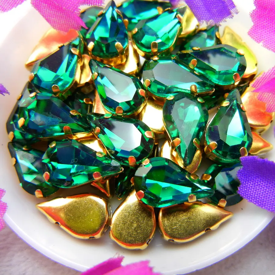 Glaskristall Goldklauen 3*6mm 6*10mm 8*13mm Fantasiefarben Schlanke Wassertropfen Birnenform Aufnähbare Strass-Perlen Handarbeit DIY – Detail 13