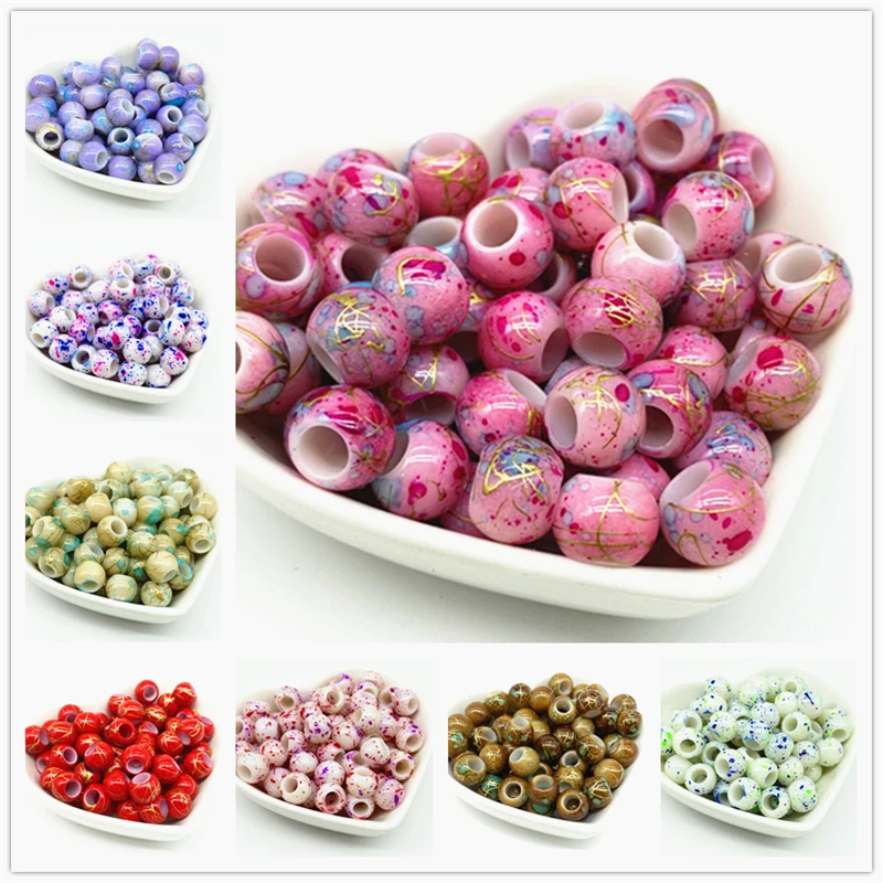 Perles rondes à grand trou de 10mm, 50 pièces, pour la fabrication de bijoux, accessoires de bricolage