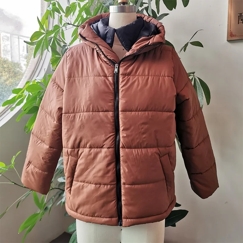 Cotton Padded Jacket Top To Keep Warm Winter Women\'s Thick Coat Women\'s Casual Solid Color Hooded Zipper Brown Puffer Jacket