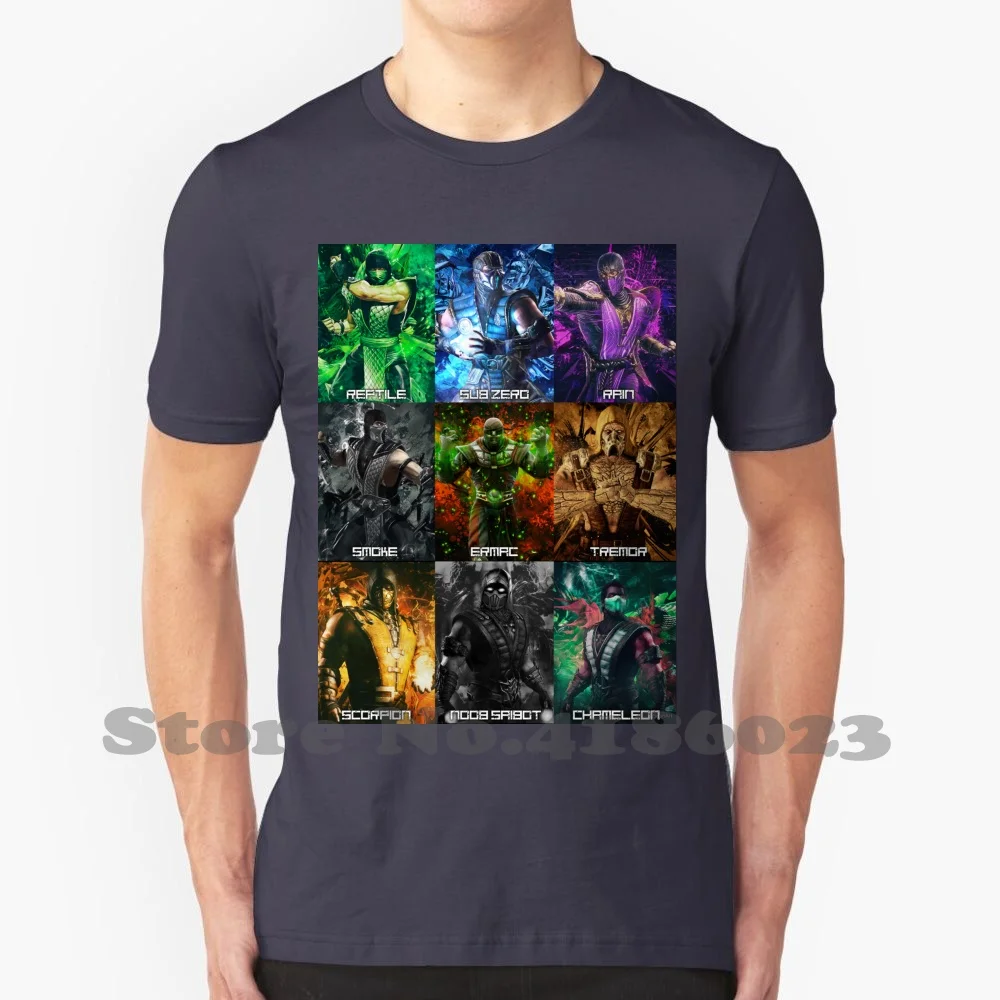 9 Klassic 100% Cotton T-Shirt Gaming Game Scorpion Rain Reptile Chameleon Tremor Smoke Sub Zero Noob Saibot Ermac Syanart