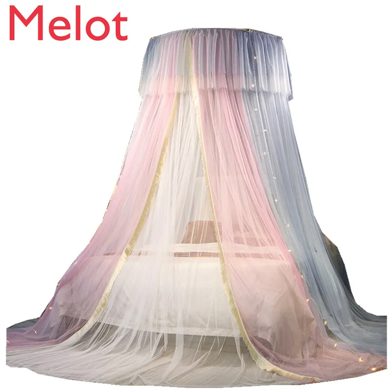 

High-End Luxury Double-Layer Yarn Color Matching Suspended Mosquito Net Princess Style Floor Dome Bed Curtain