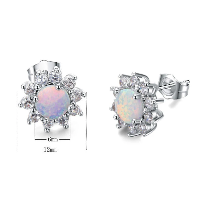 Fashion Women Earrings Vintage Round White Imitation Opal Stud Earrings For Women Accessories Charm Crystal Zircon Wedding Gift